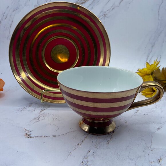 Shafford tea cup & saucer lusterware, red and gold, hand painted teacup, Japan - Picture 8 of 10